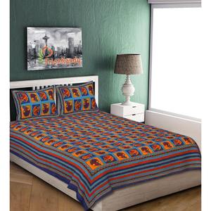 Juego de Sábanas Dobles de Algodón Kantha Azul, Hechas a Mano, 240 Hilos, con 2 Fundas de Almohada, 100% Algodón, para Uso Doméstico, Juego de 3 Piezas (AKDB1003) - Product Image 1