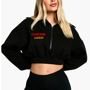 Personnalisation Commencez par des quantité minimale de commande basses Sweat-shirt pour femme Quarter Zippere cropped Drop Shoulder Oversized stylé ladies sweatshirt - Product Image 1