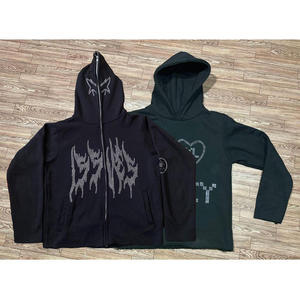 Wholesale Custom Logo Rhinestone <b>Cropped</b> Full Zip Up Hoodie Unisex Plain No Drawstring Edge Bottom <b>Cropped</b> <b>Top</b> Hoodie - Product Image 1