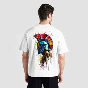 Sparta <b>Tee</b> <b>White</b> 100% Cotton 300 Grams Jersey Breathable Digital Print Solid Pattern Oversized Fitted Men's Half Sleeves T-Shirt - Product Image 1