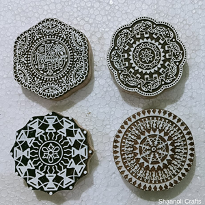 Nueva Llegada 4 Pulgadas Bloques de Madera Impresión Henna Craft Papel Sello Tela Textil Bloque de Impresión Madera Tallada Sellos de Impresión - Product Image 1