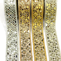 Dentelle en coton brodée miroir africaine, largeur 25 mm, couleur personnalisée, avec sequins dorés, pour vêtements, vente en gros, Kushang Textile