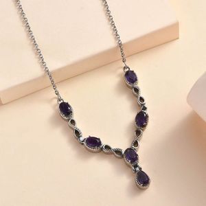 Collar de amatista de plata 925 para mujer, collar de cadena de piedras preciosas con corte de pera ovalado, elegante joyería de piedra púrpura, regalo, ropa de fiesta - Product Image 5