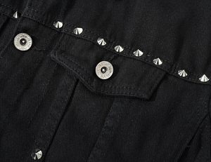 Veste en jean punk déchirée à trous pour hommes avec rivets manteau en jean camionneur boutonné - Product Image 3