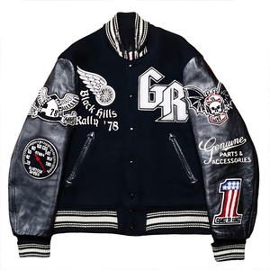 Chaqueta Varsity de Béisbol Personalizable para Hombre, de Lana, con Cierre, Cuello Alto, Diseño de Anime con Corazón Bordado - Product Image 1