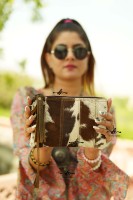 Nouveau Style Pochette Portefeuille en Cuir de Vachette Véritable Marron, Mini Pochette Chic avec Motifs Western pour Poignet