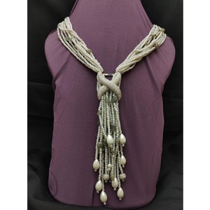 Stylish Designer Mala Imported Pendant Set Hydero <b>Onyx</b> Beaded In Pearl with Shimmering Zircon for Party Wedding Engagement Wear - Product Image 1