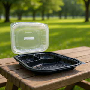 กล่องอาหารกลางวันแบบใสและสีดำ 3 ช่อง ขนาด 9 นิ้ว x 9 นิ้ว กล่องใส่อาหารแบบใสและสีดำ 3 ช่อง - Product Image 3
