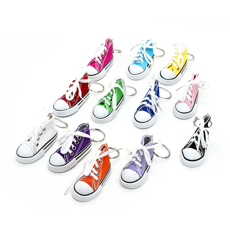 2022 Mini Hi Top Canvas Sneaker Tennis Shoe Keychain 3d Blue Pink Black White Sports Canvas Shoes Keyring Doll Funny Gifts