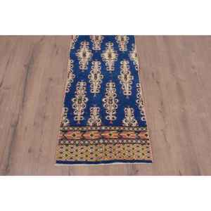 Alfombra Turca, Alfombra de Pasillo de 1.9x8.3 pies, Alfombra de Lana Azul y Amarilla - Product Image 2
