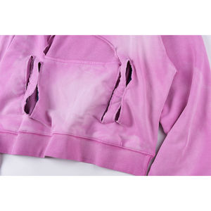 Nouvel arrivage Streetwear de haute qualité lavage lourd 100% coton Triple poche trou parfait en détresse sweats à capuche et sweat-shirts pour hommes - Product Image 4