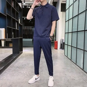 2024 Xu Hướng Cơ Bản Sọc T-Shirt Quần Bộ Cho Nam Giới Thẩm Mỹ Màu Đen Cotton In Cao Eo Lỏng Phù Hợp Mùa Hè Áo Vải To Sợi - Product Image 6