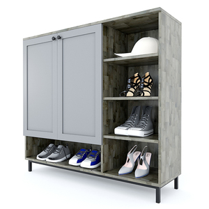 Zapatero Moderno de Bambú de 5 Niveles con Puertas, Estructura de Madera de Caucho y Patas de Hierro, 120x35x110cm, Mueble para el Hogar KG68028 - Product Image 1