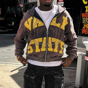 Personnalisé en détresse broderie Patch Applique pull 500GSM français éponge surdimensionné fermeture éclair lavage à l'acide sweats à capuche thermiques - Product Image 5