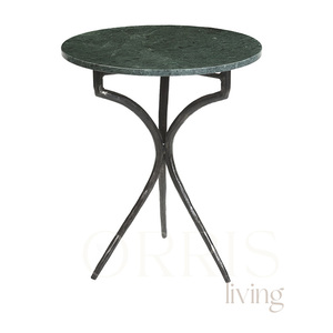 Mesa Auxiliar Redonda Elegante con Cubierta de Mármol y Base de Metal Esculpido, Moderna y Resistente, Hecha a Mano, para Dormitorio o Uso Escolar - Product Image 5