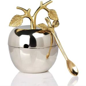 Récipient alimentaire de boîte de stockage de pot martelé en acier inoxydable de modèle vertical personnalisé avec le couvercle de bouton de feuille - Product Image 4