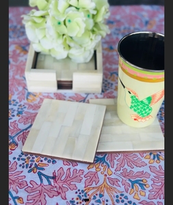 Ensemble de sous-verres de luxe élégant de haute qualité 4 pièces os ivoire naturel nacre jeu de puces rayures motif artisanat Emporium tapis tampons - Product Image 4