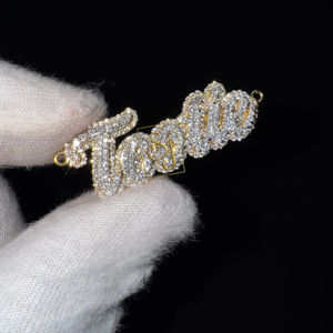 Entièrement glacé laboratoire cultivé diamant personnalisé Cursive lettre nom collier 14K or massif Unique luxe pendentif à breloque cadeau pour elle lui - Product Image 1