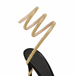 Chaussures à talons aiguilles sexy pour femmes, avec lanières à la cheville, style serpent, LED dorées, à lacets - Product Image 2