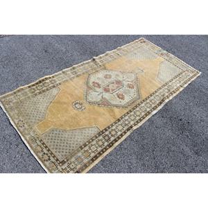 Alfombra de 3.5x7.3 pies, Alfombra Turca Vintage, Alfombra de Lana Amarilla - Product Image 1