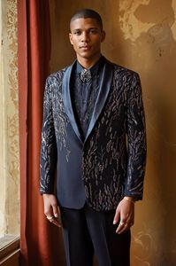 Nuevos trajes de boda con bordado Floral para hombres Formal Slim Fit Single Button Men's Party Wear Business Suit Jacket - Product Image 6