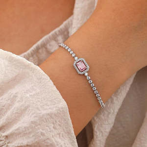 NOVAMART Fine Hallmark <b>Silver</b> American Diamond <b>Bracelet</b> with Pink Crystal Elegant <b>Bracelets</b> & <b>Bangles</b> Wholesale Export - Product Image 1