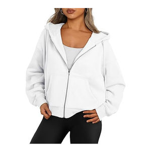 Sweat à capuche en molleton à fermeture éclair pour femmes Veste à capuche zippée Style décontracté Tissu tissé pour l'automne hiver Tarif de gros OEM - Product Image 6