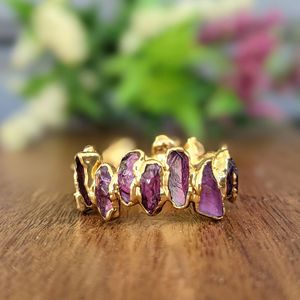 Raw Rhodolite Garnet Electroplated Rings Original Garnet Rough Gold Plated Rings Gemstone Electroplated Jewelry Minimalist Ring - Product Image 5