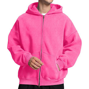 Sweat-shirt à capuche zippé pour homme 2025, surdimensionné, délavé à l'acide, en molleton épais, fermeture éclair intégrale, vintage, brodé, pour l'hiver - Product Image 1