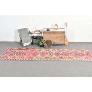 Nueva alfombra de lana rosa Kilim de 3,2X12 pies hecha a mano tejido plano turco Jacquard técnica Patchwork patrón felpa pila altura látex - Product Image 1
