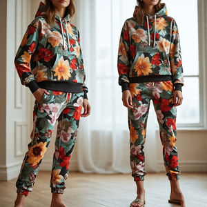 Conjunto Deportivo de Invierno para Mujer, Estampado Digital 2 en 1, Chaqueta Transpirable con Cordón y Pantalones Deportivos, Ecológico, Cortavientos, Estampado - Product Image 2