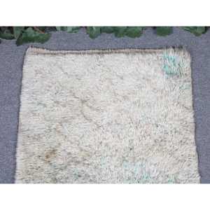 พรมตุรกีโบราณขนาดเล็ก 2x2.7 ฟุต, พรมโมร็อกโกสีขาวทำจากขนสัตว์ - Product Image 3