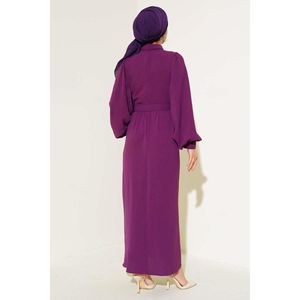 ชุดเดรสเชิ้ตคอปกแขนบอลลูนสีม่วง - Product Image 1