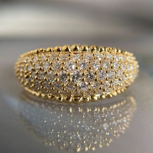 Anillo de Diamante Cultivado en Laboratorio, Oro Amarillo de 14K, Corte Brillante, Engaste Pavé, Diseño Geométrico Único, Unisex, Regalo para Fiestas, Bodas y Otras Ocasiones - Product Image 1