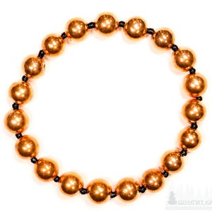 Pulsera de Shungita con 19 cuentas redondas chapadas en cobre de 0.32 pulgadas (8 mm) con cuentas negras sobre banda elástica, talla 16-17 - Product Image 2