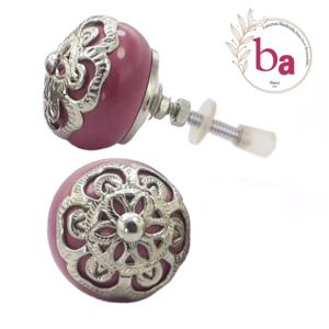 Vente chaude Argent Filigrane Fleur Céramique Boutons Tiroir Armoire Poignée Tire pour Cuisine Commode Chambre Hôtel-CK 558 - Product Image 1