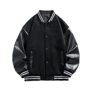 Chaqueta de calle de lana de cuero Varsity Premium para hombre con diseño de letra frontal impermeable y resistente al viento - Product Image 1