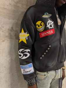 Sweat à capuche en coton doux lourd avec broderie 3D personnalisée, lettres DTG, fermeture éclair, strass, déchiré, délavé à l'acide - Product Image 4