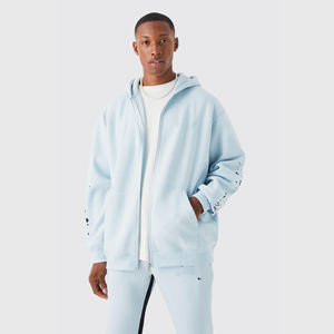 100% coton polaire sweat à capuche zippé survêtement pour hommes haute qualité transfert de chaleur imprimé survêtement grande taille Collection hiver - Product Image 3