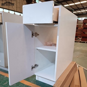 Nueva tendencia PET Alto brillo Superposición completa Puerta de losa Estructura sin marco europea RTA Armarios de base de cocina Unidades para apartamento - Product Image 6