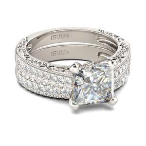 Jeulia Classic Princess Cut Sterling Silver Ring Set for Anniversary - Product Image 2