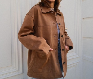 แจ็กเก็ตหนังนิ่มหนังแกะสำหรับผู้หญิงเสื้อโค้ทสั้นทันสมัยกระดุมปิดลำลองผ้าไหมกันลมฤดูหนาวทำตามสั่ง - Product Image 5