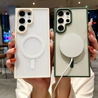 Étui de téléphone magnétique translucide de luxe en TPU + acrylique, garantie 1 an, design couleur unie, original pour S25/S24