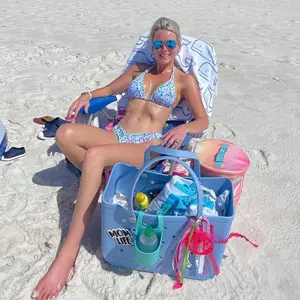 2024 Großhandel individuelle übergroße Sommer tropische Eva-Schaum-Handtaschen Gummi-Netzwerk Bogg Silikon-Tote Strandtaschen für Damen