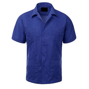 Camisa Guayabera Azul Zafiro a Precio de Fábrica, Camiseta Informal de Algodón Estilo Cubano para Hombre - Product Image 2