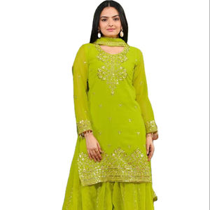 Color loro nuevo diseño aspecto precioso personalizado impreso calidad pesada imitación Georgette bordado Sharara vestido con Dupatta - Product Image 1