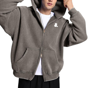 Sudadera con Capucha y Cierre de Cremallera para Hombre, Lavado Ácido, Corte Regular, Felpa, 100% Algodón, Transpirable, Secado Rápido, Servicio OEM - Product Image 3