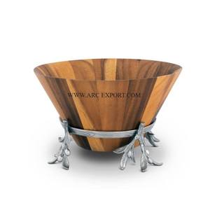 Standard Wooden Food <b>Bowl</b> With Metal Gold Polished Base Attractive New Designing <b>Large</b> Size Home Decor Food Serving <b>Bowls</b> - Product Image 3