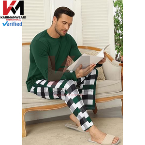 Conjunto de Pijama a Cuadros para Hombre, Suave y Cálido, 2 Piezas, Ropa de Dormir, Camiseta de Manga Larga, Pantalones Largos, Conjunto de Pijama Cómodo para Estar en Casa con Bolsillos - Product Image 4