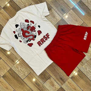 Vente en gros de t-shirts ensemble court sweat ensemble 2 pièces t-shirts et shorts pour hommes ensembles t-shirt et short délavés surdimensionnés 100% coton pour hommes - Product Image 2